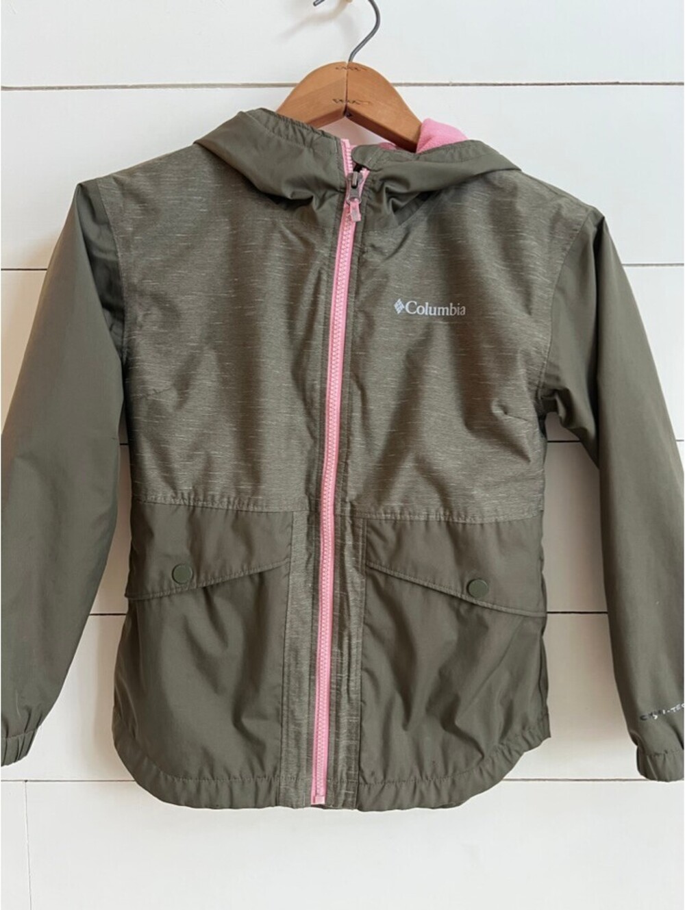 Columbia Kids Lightweight Hooded Jacket Pink Fleece Lining Size Small 7 8 Fall